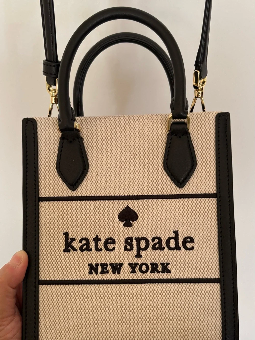 Kate Spade Ellie Canvas Black & Cream Mini Crossbody Tote Bag EUC